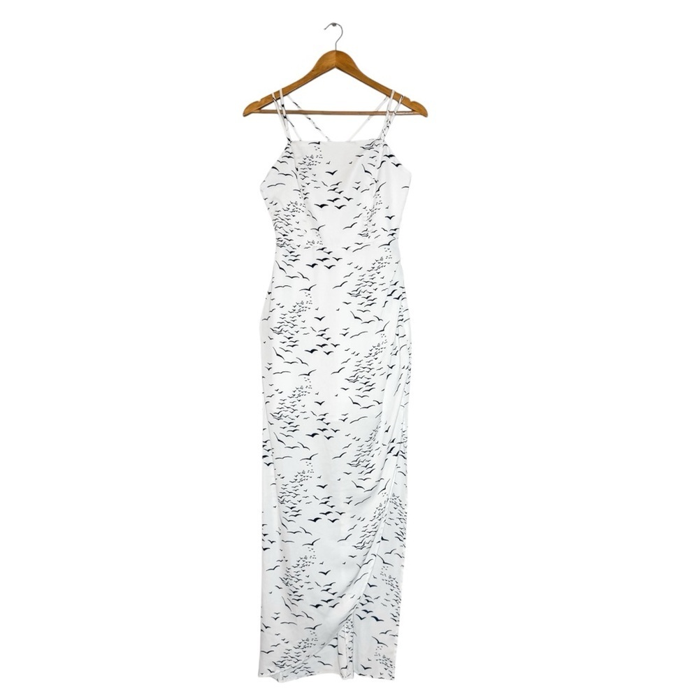 New BCBGeneration White Maxi Dress with Navy Blue Pattern
